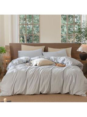 NEW MooMee Striped Duvet Cover Set 100% Washed Cotton Linen Like CAL KING